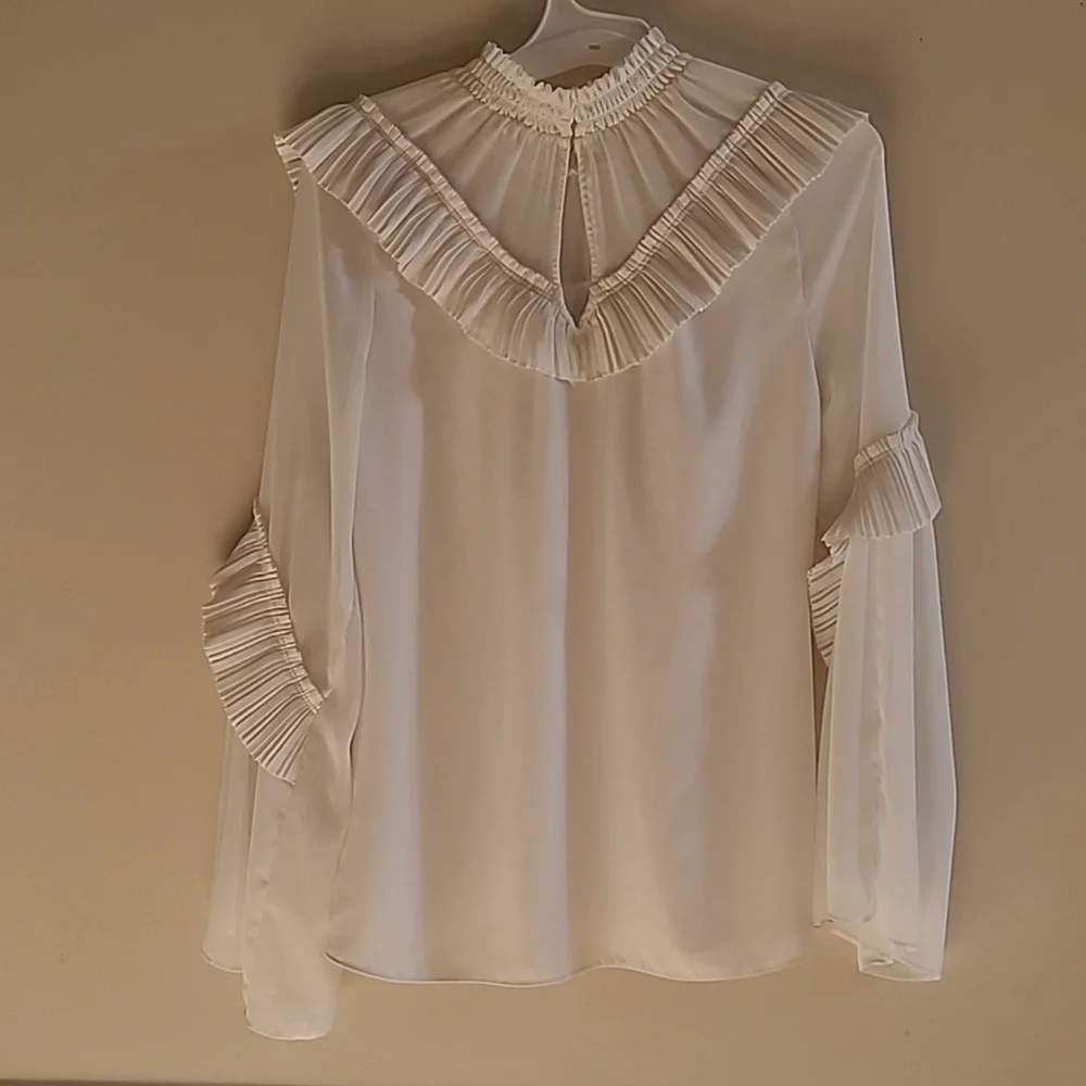 Ramy Brook Blake Blouse Top Womens Ivory Long Sleeve Ruffle Boho Sz XS - Picture 3 of 7